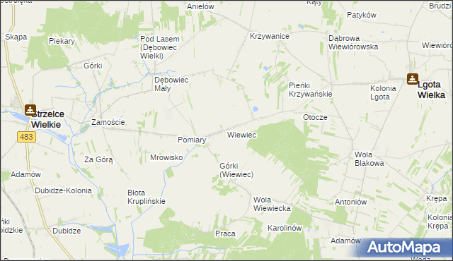 mapa Wiewiec, Wiewiec na mapie Targeo