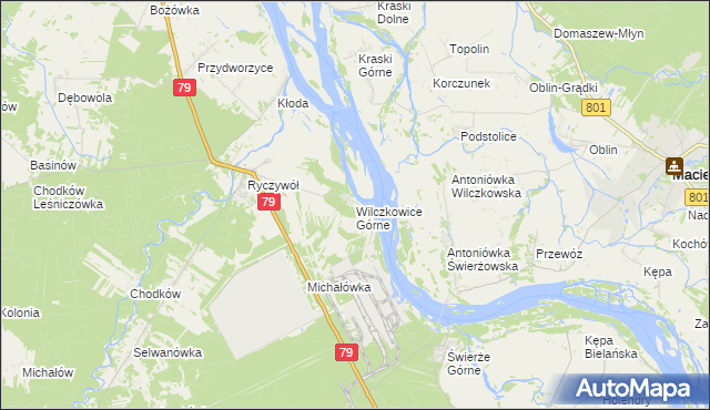 mapa Wilczkowice Górne gmina Kozienice, Wilczkowice Górne gmina Kozienice na mapie Targeo