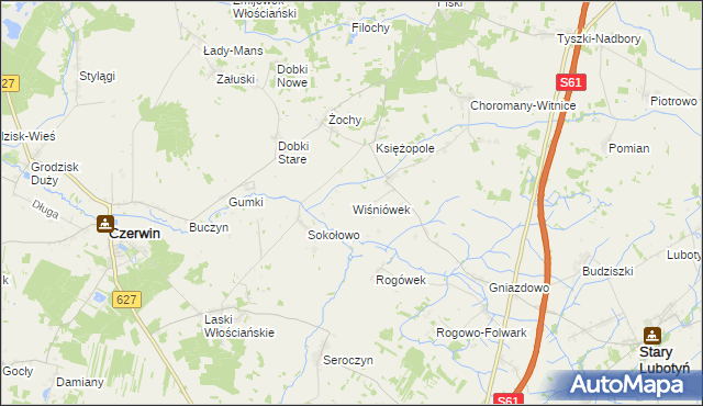 mapa Wiśniówek gmina Czerwin, Wiśniówek gmina Czerwin na mapie Targeo