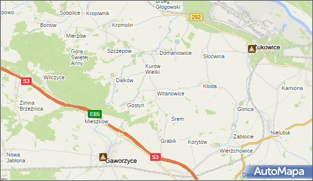 mapa Witanowice gmina Gaworzyce, Witanowice gmina Gaworzyce na mapie Targeo