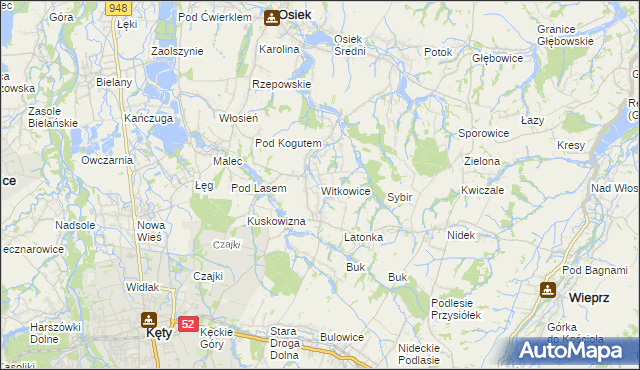 mapa Witkowice gmina Kęty, Witkowice gmina Kęty na mapie Targeo