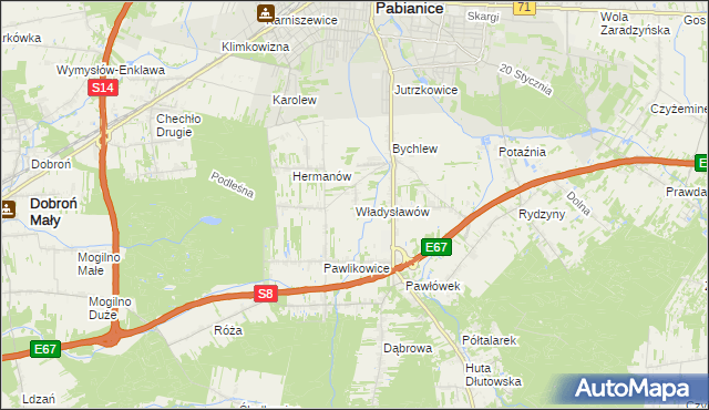 mapa Władysławów gmina Pabianice, Władysławów gmina Pabianice na mapie Targeo