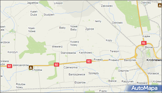 mapa Wojciechowo gmina Chodów, Wojciechowo gmina Chodów na mapie Targeo