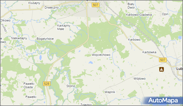 mapa Wojciechowo gmina Orneta, Wojciechowo gmina Orneta na mapie Targeo