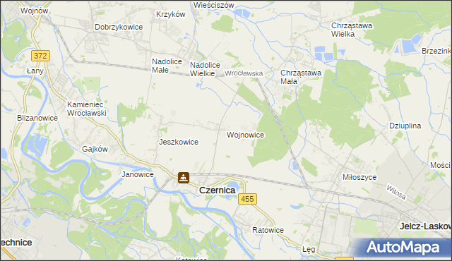 mapa Wojnowice gmina Czernica, Wojnowice gmina Czernica na mapie Targeo