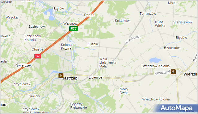 mapa Wola Lipieniecka Mała, Wola Lipieniecka Mała na mapie Targeo