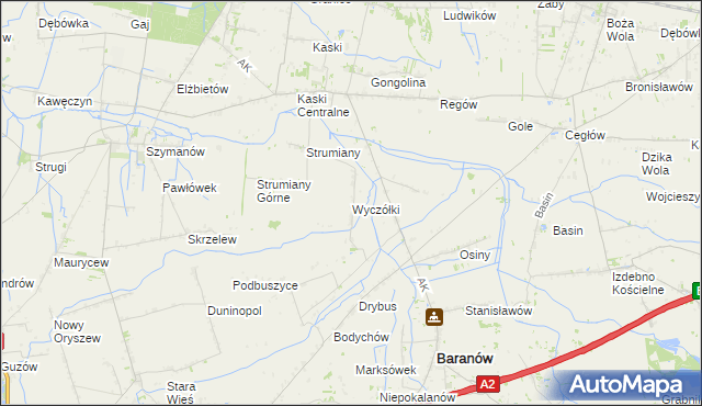 mapa Wyczółki gmina Baranów, Wyczółki gmina Baranów na mapie Targeo