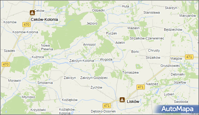 mapa Wygoda gmina Lisków, Wygoda gmina Lisków na mapie Targeo