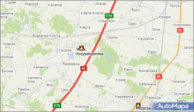 mapa Wygoda gmina Wola Krzysztoporska, Wygoda gmina Wola Krzysztoporska na mapie Targeo