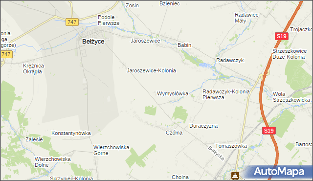 mapa Wymysłówka gmina Bełżyce, Wymysłówka gmina Bełżyce na mapie Targeo