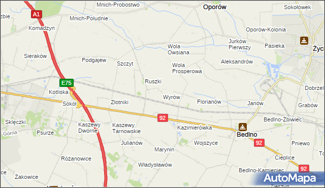 mapa Wyrów gmina Bedlno, Wyrów gmina Bedlno na mapie Targeo