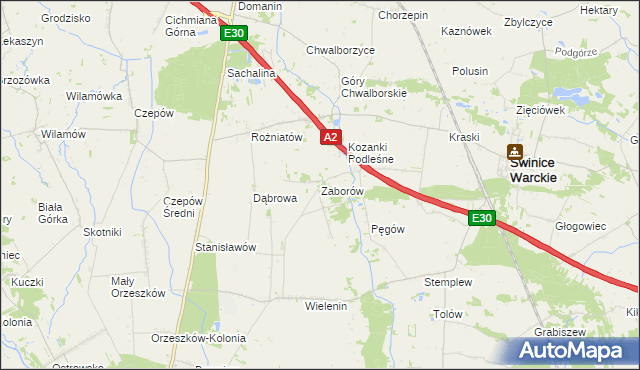 mapa Zaborów gmina Uniejów, Zaborów gmina Uniejów na mapie Targeo