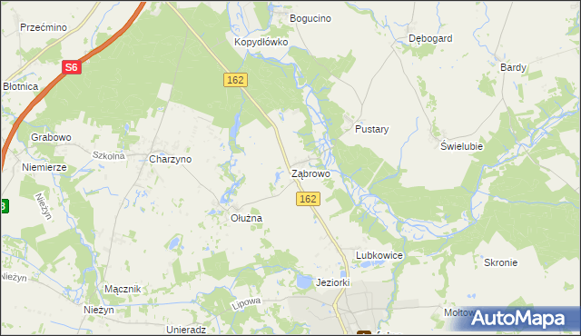 mapa Ząbrowo gmina Gościno, Ząbrowo gmina Gościno na mapie Targeo