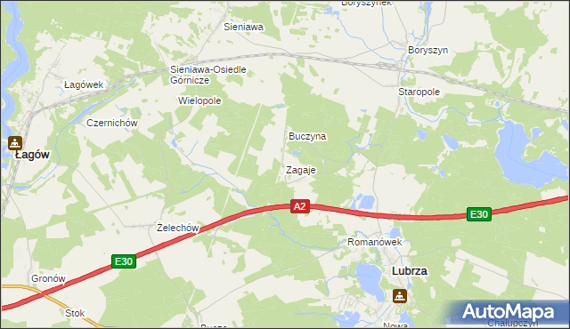 mapa Zagaje gmina Lubrza, Zagaje gmina Lubrza na mapie Targeo