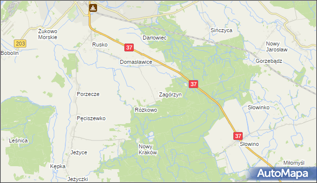 mapa Zagórzyn gmina Darłowo, Zagórzyn gmina Darłowo na mapie Targeo