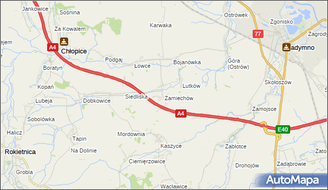 mapa Zamiechów, Zamiechów na mapie Targeo