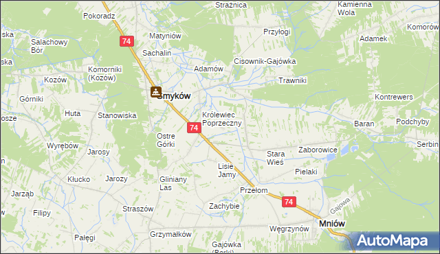 mapa Zastawie gmina Smyków, Zastawie gmina Smyków na mapie Targeo