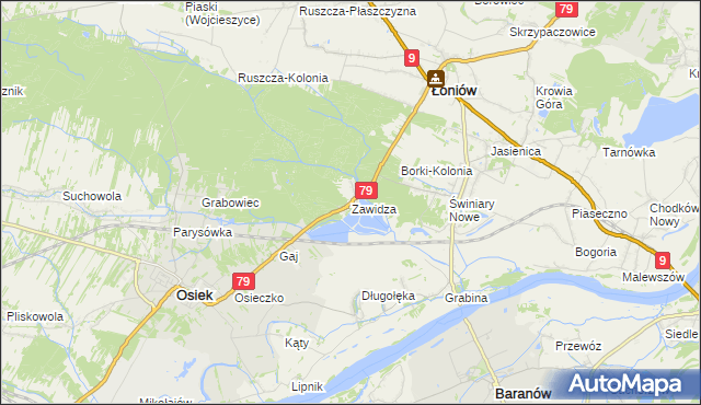 mapa Zawidza gmina Łoniów, Zawidza gmina Łoniów na mapie Targeo