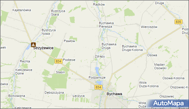 mapa Zdrapy gmina Bychawa, Zdrapy gmina Bychawa na mapie Targeo