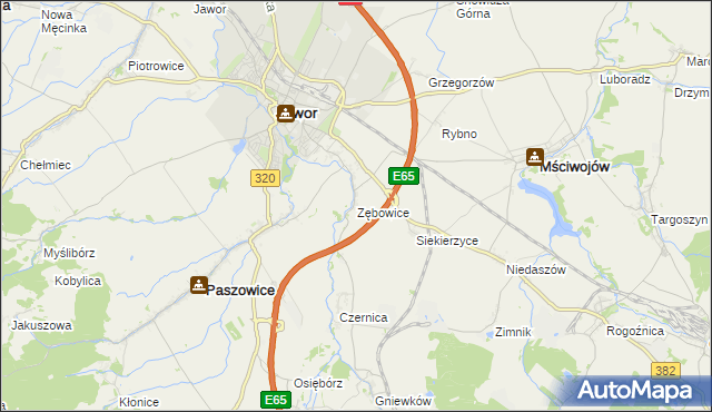 mapa Zębowice gmina Paszowice, Zębowice gmina Paszowice na mapie Targeo