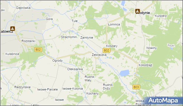 mapa Żebraczka, Żebraczka na mapie Targeo