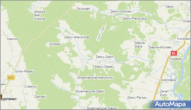 mapa Żebry-Żabin, Żebry-Żabin na mapie Targeo