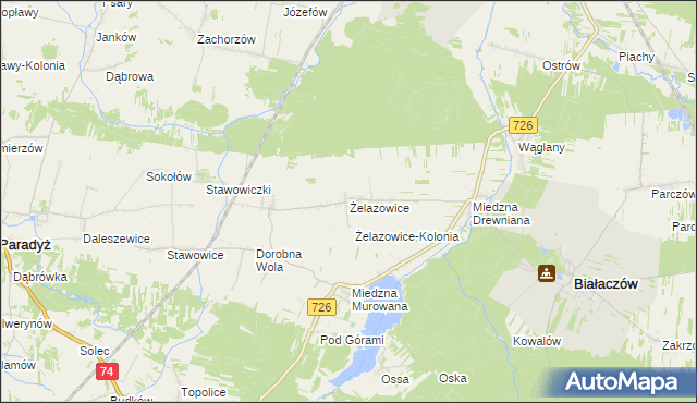 mapa Żelazowice, Żelazowice na mapie Targeo