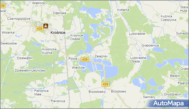 mapa Żeleźniki gmina Krośnice, Żeleźniki gmina Krośnice na mapie Targeo