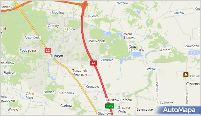 mapa Żeromin gmina Tuszyn, Żeromin gmina Tuszyn na mapie Targeo