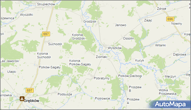 mapa Ziomaki gmina Grębków, Ziomaki gmina Grębków na mapie Targeo