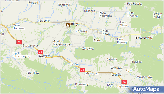 mapa Zofiówka gmina Bieliny, Zofiówka gmina Bieliny na mapie Targeo