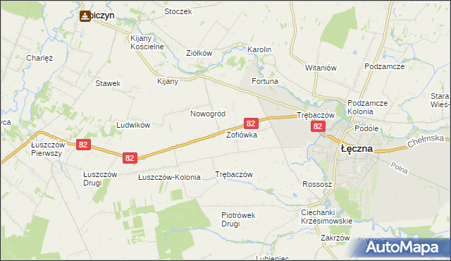 mapa Zofiówka gmina Łęczna, Zofiówka gmina Łęczna na mapie Targeo