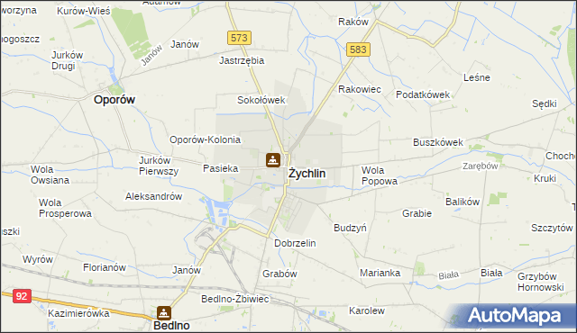 mapa Żychlin powiat kutnowski, Żychlin powiat kutnowski na mapie Targeo