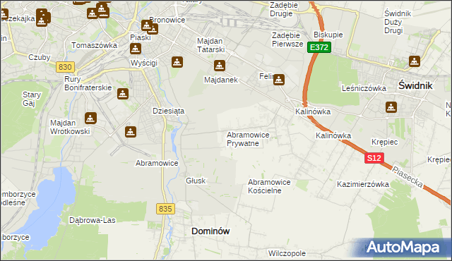 mapa Abramowice Prywatne, Abramowice Prywatne na mapie Targeo