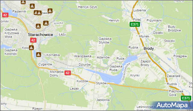 mapa Adamów gmina Brody, Adamów gmina Brody na mapie Targeo