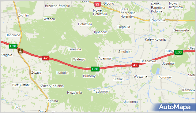 mapa Adamów gmina Krzymów, Adamów gmina Krzymów na mapie Targeo