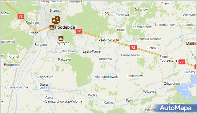 mapa Adamów gmina Poddębice, Adamów gmina Poddębice na mapie Targeo