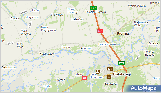 mapa Adamów gmina Promna, Adamów gmina Promna na mapie Targeo