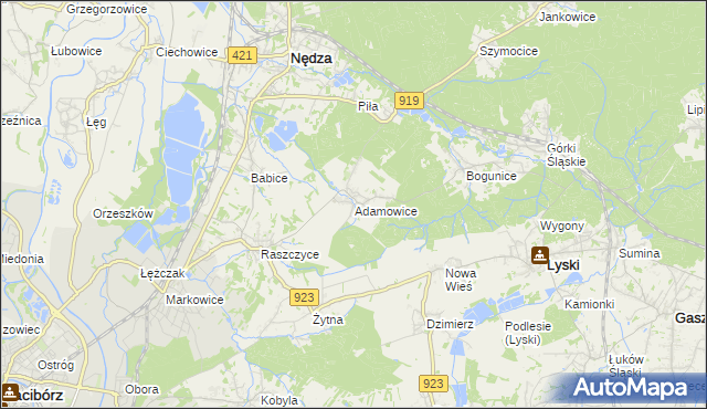 mapa Adamowice gmina Lyski, Adamowice gmina Lyski na mapie Targeo