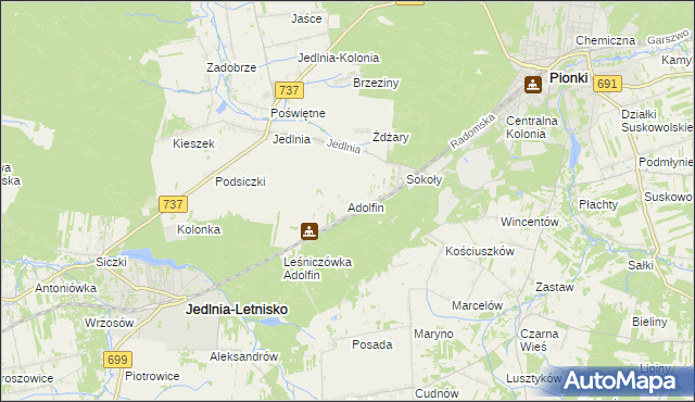 mapa Adolfin gmina Pionki, Adolfin gmina Pionki na mapie Targeo