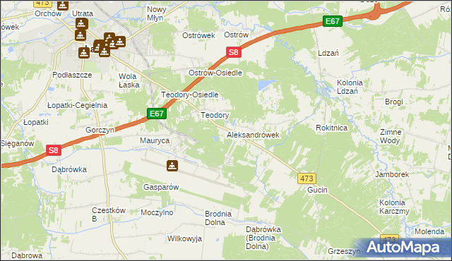 mapa Aleksandrówek gmina Łask, Aleksandrówek gmina Łask na mapie Targeo