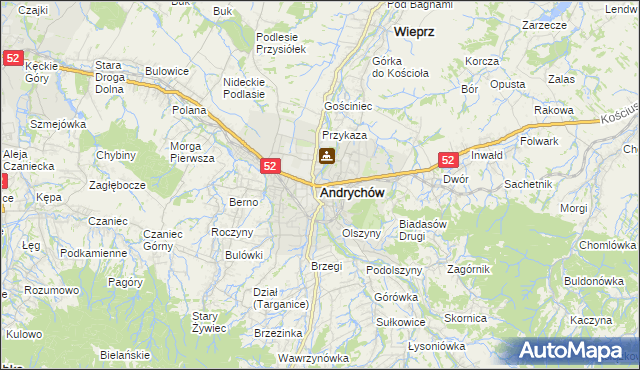 mapa Andrychów, Andrychów na mapie Targeo
