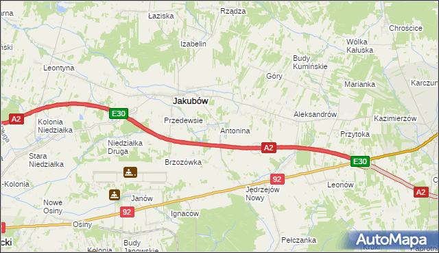 mapa Antonina gmina Jakubów, Antonina gmina Jakubów na mapie Targeo