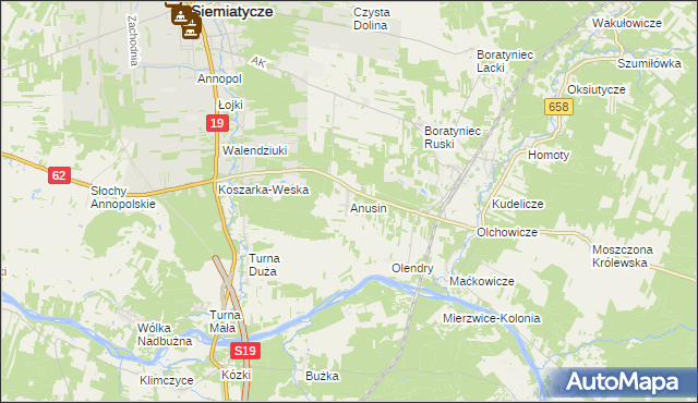 mapa Anusin gmina Siemiatycze, Anusin gmina Siemiatycze na mapie Targeo