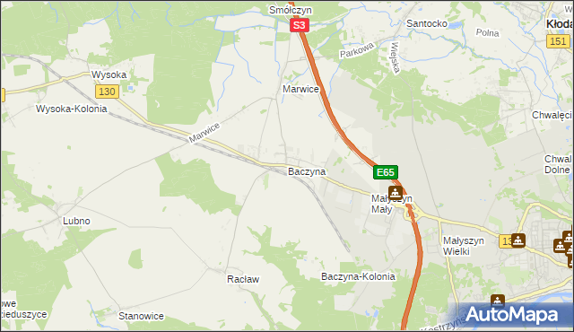 mapa Baczyna gmina Lubiszyn, Baczyna gmina Lubiszyn na mapie Targeo