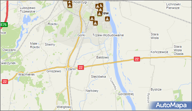 mapa Bałdowo gmina Tczew, Bałdowo gmina Tczew na mapie Targeo