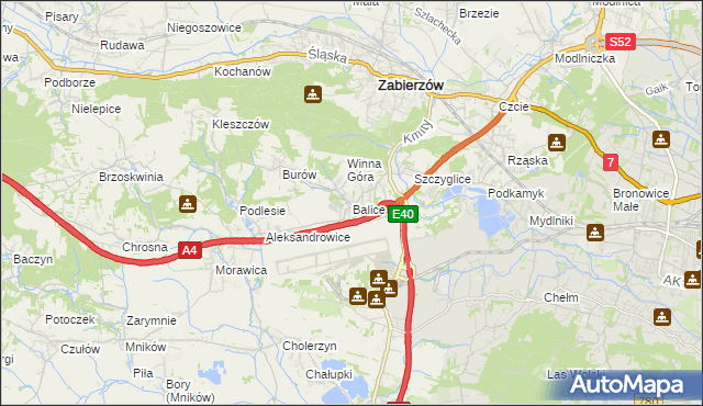 mapa Balice gmina Zabierzów, Balice gmina Zabierzów na mapie Targeo