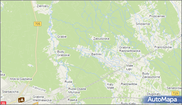 mapa Bartniki gmina Puszcza Mariańska, Bartniki gmina Puszcza Mariańska na mapie Targeo