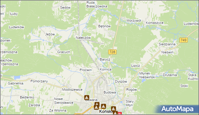 mapa Barycz gmina Końskie, Barycz gmina Końskie na mapie Targeo