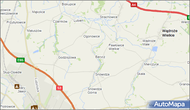 mapa Barycz gmina Mściwojów, Barycz gmina Mściwojów na mapie Targeo